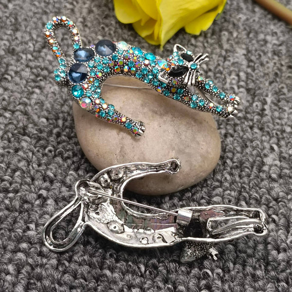 1Pc Colorful Rhinestone Creative Lazy Cat Brooch