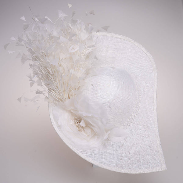Sinamay Base With Flowers And Feathers Finishing On The Brim: Yellow