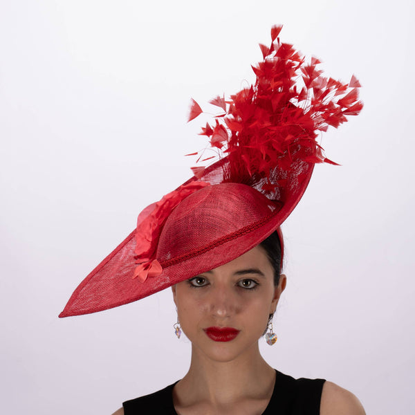 Sinamay Base With Flowers And Feathers Finishing On The Brim: Yellow