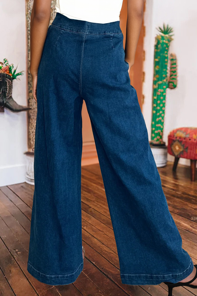 Spring Western Hardware Decor Patched Pockets Denim Pants: Sail Blue / 12