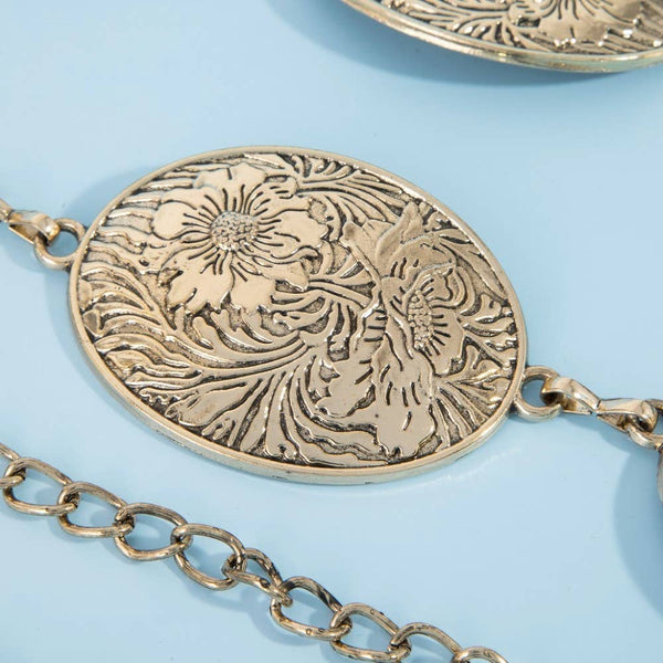 Flower Engraved Oval Concho Chain Belt: G