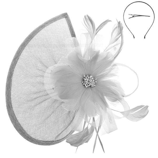 Beaded Pistil Feather Flower w/ Loops Mesh Fascinator: Burgundy