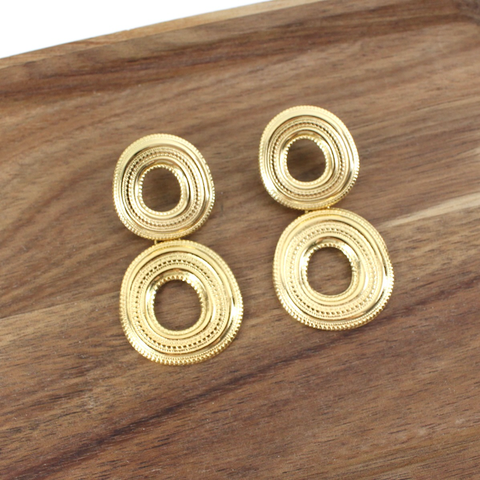 Double Disc Stainless Steel Dangle Earrings