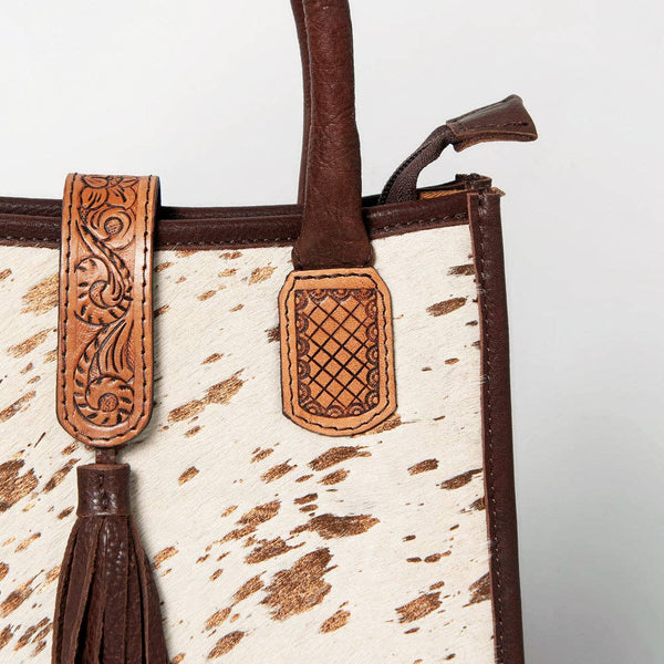 LC-ADBGA279 American Darling Cowhide Tote with Tooled Leather & Tassel Genuine Hair-On Hide: ADBGA279C