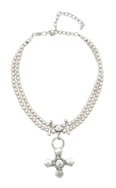 Pewter Necklace with Crystal Cross