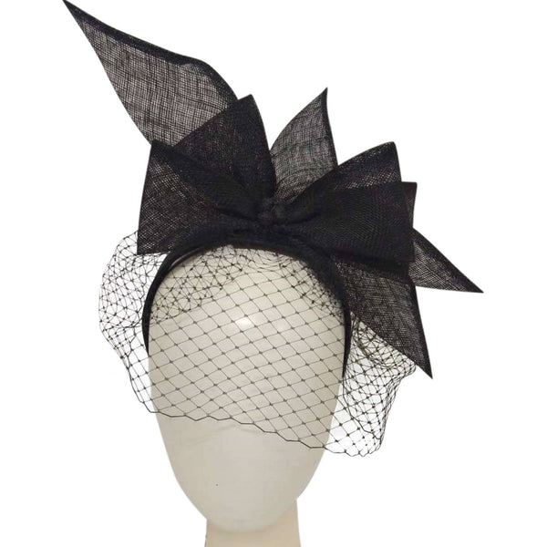 5936H Large Sinamay Bow And French Veil Fascinator On 3.5Cm: Emerald