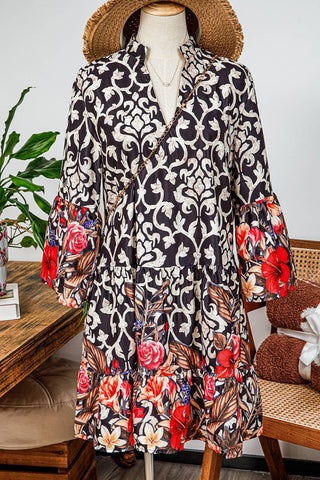 Retro Floral Mixed Print A-line Dress