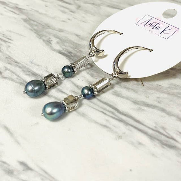 Gray Freshwater Pearl & Black Diamond Crystal on Silver