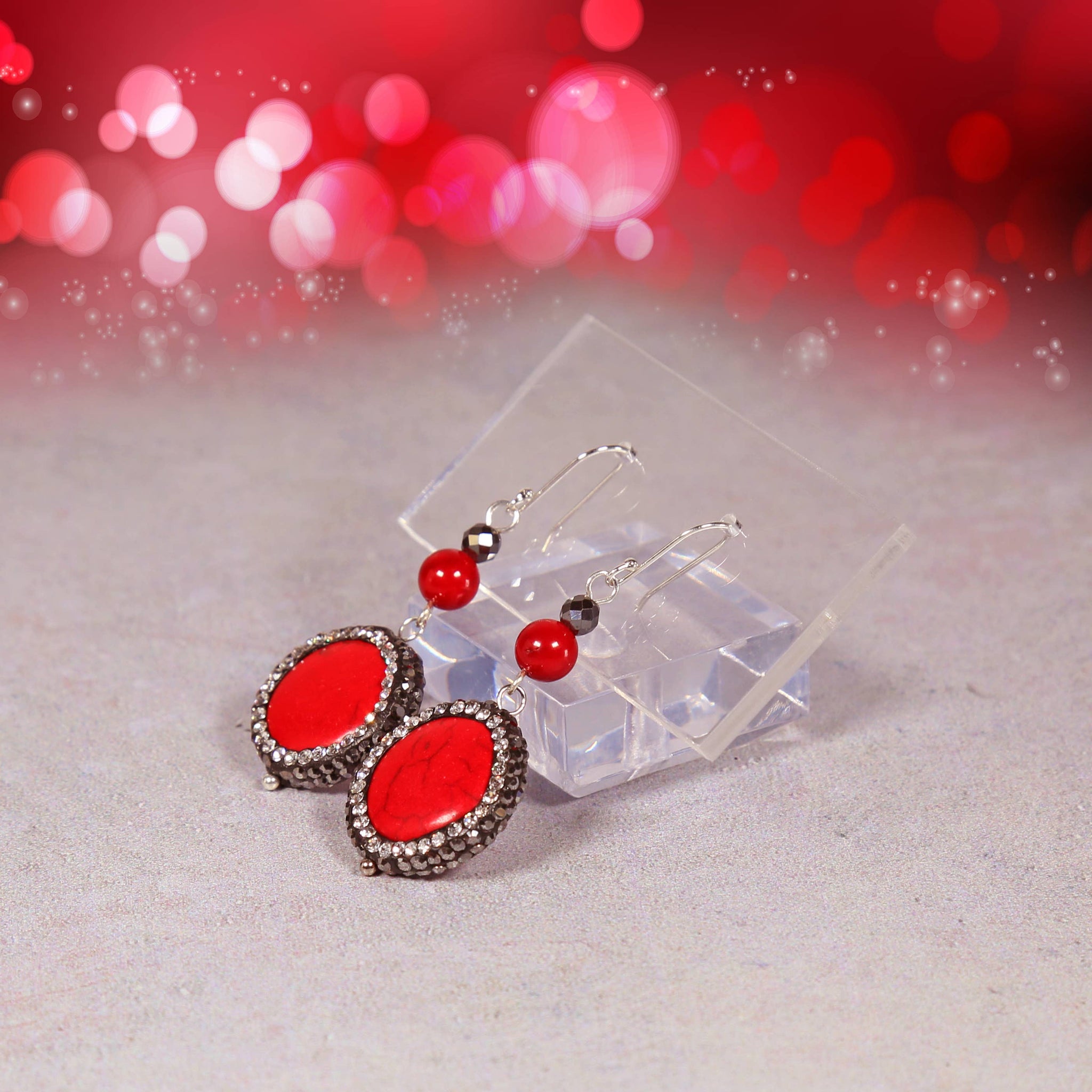 Red Druzy Stone Earring