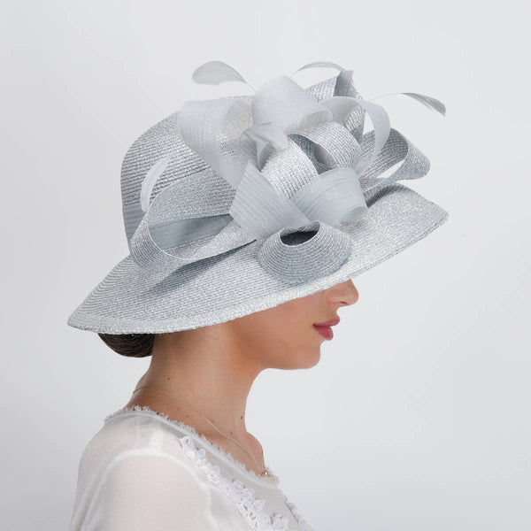 331881 Metallic Wide-Brimmed Church Hats: NAVY / Metallic