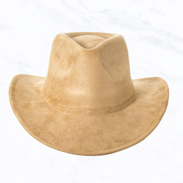 Suede Regular Cowboy Fedora Hat with Studded Belt: Ivory