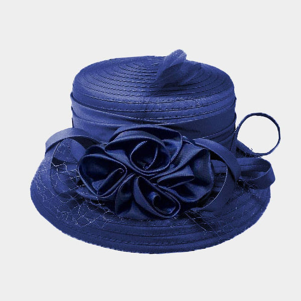 Rose Accented Dressy Hat: Matte Silver