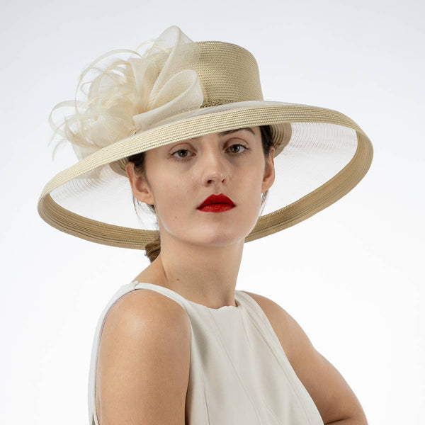 301886 Ribbon Bow Crinoline Brim Poly Straw Hats: PP / NAVY