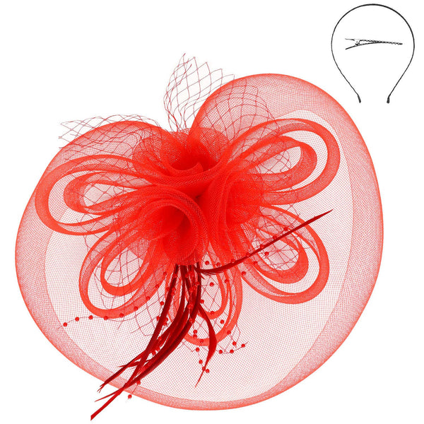 Floral Feather Loopy Bow Mesh Fascinator : Ivory