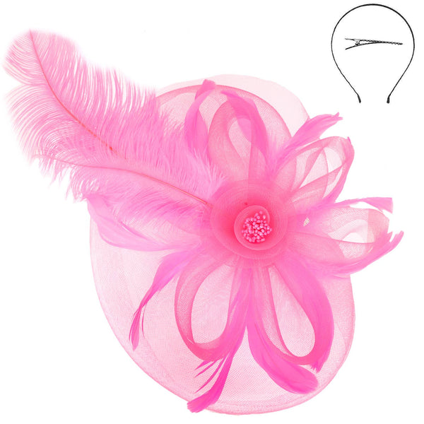 Debry Peacock Feather Rose Fascinator Headband : Royal Blue