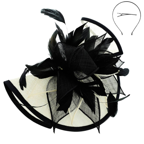 Two Tone Folded Fascinator with Headband and Clip: Red