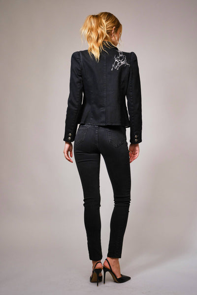 23567J - Stretch Denim Embroidered Western Blazer: BLACK / M