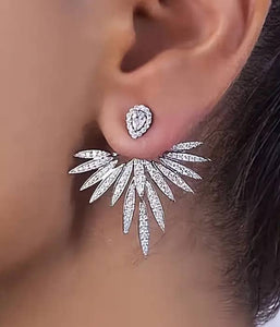 ( N736 )  RHINESTONE FEATHER EARRING PAIR