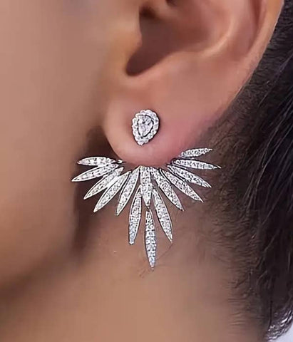 ( N736 )  RHINESTONE FEATHER EARRING PAIR
