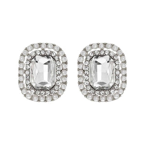 Crystal Double Halo Rectangular Stud Earrings