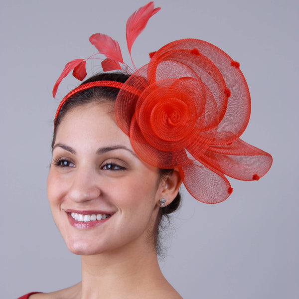 Crinoline Flower Bow Feather Headband Fascinator Cocktail: Gold