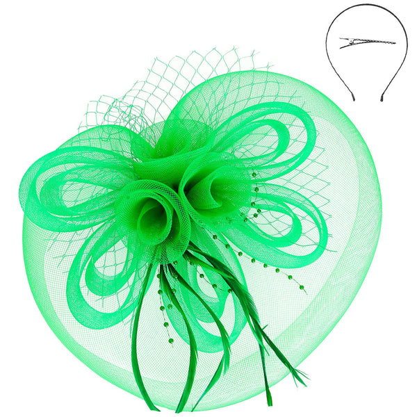 Floral Feather Loopy Bow Mesh Fascinator : Ivory