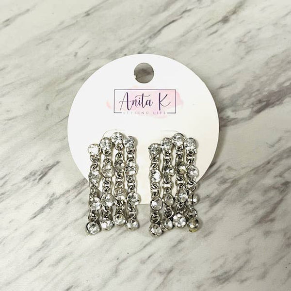 Crystal Waterfall Earring: Silver