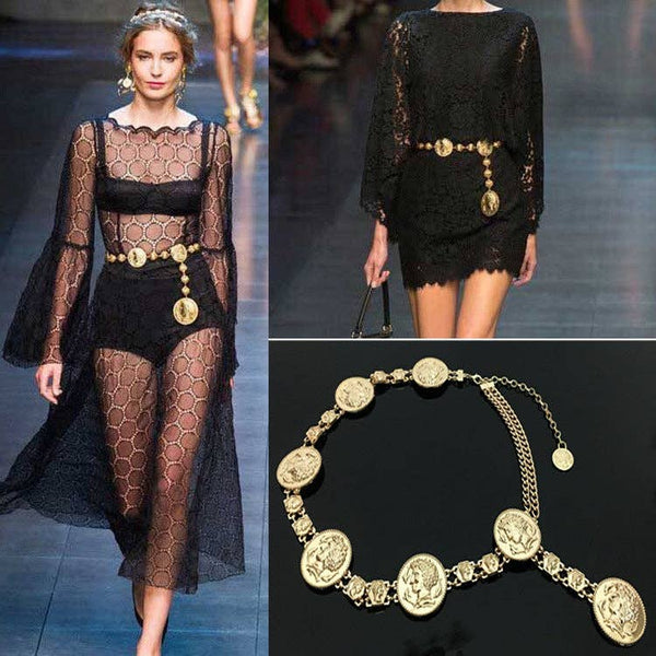 Coins Tassel Waist Chains WA0227: Gold