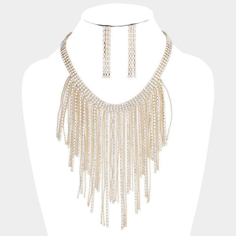 Fringe Rhinestone Choker Necklace