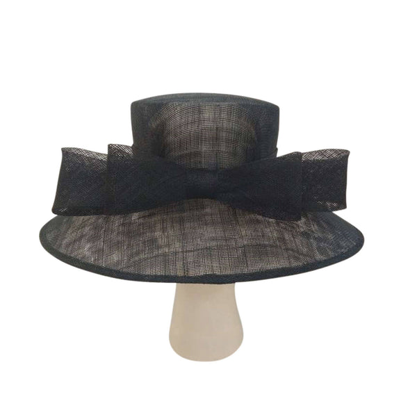 Classic Sinamay Downbrim Hat With Sinamay Ribbon bow in back: Silver Blue