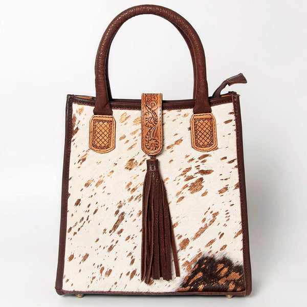 LC-ADBGA279 American Darling Cowhide Tote with Tooled Leather & Tassel Genuine Hair-On Hide: ADBGA279C
