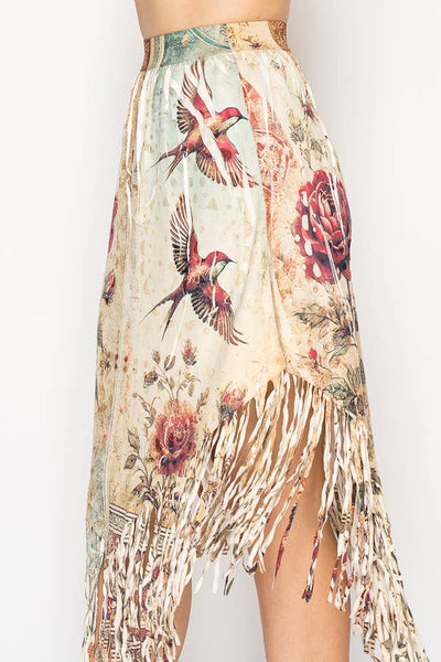 Boho Chic Laser-Cut Fringe Skirt With Handkerchief Hem - 4763BG VINT BIRD: VINTAGE BIRD / XL