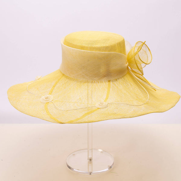 Two tone  Callalily Adorned Wide Soft Sinamay Hats | 117138: Yellow/Blue Ice