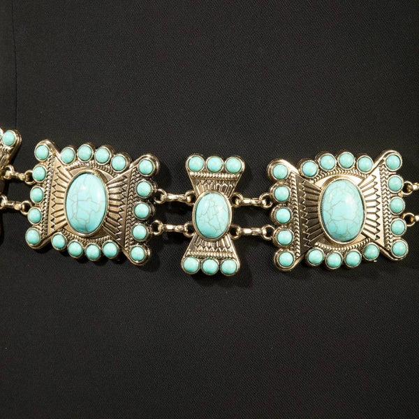 Turquoise Stone Western Concho Chain Belt: G