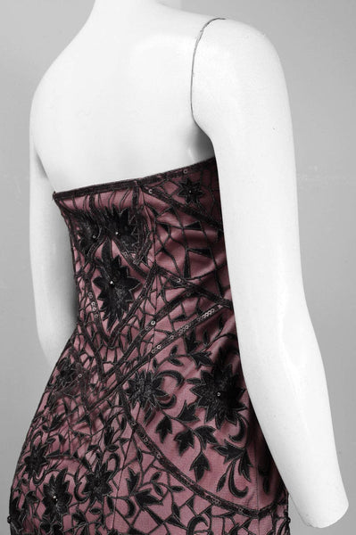 Orchid Strapless Evening Gown with Black Lace