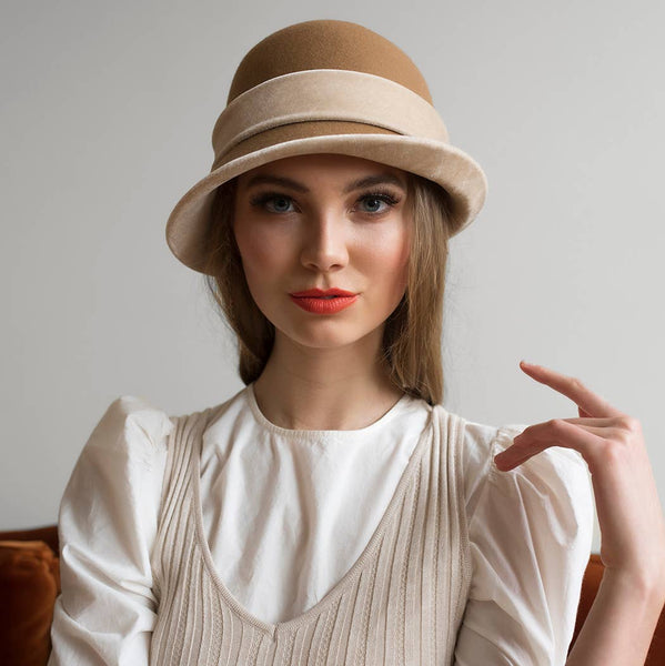 Velveteen Asymmetrical Wool Felt Women's Cloche Hat: Aubergine