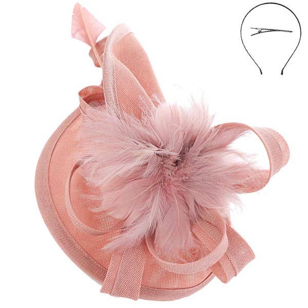 SINAMAY FEATHER FASCINATOR WITH HEADBAND AND CLIP HTH2699: Wh