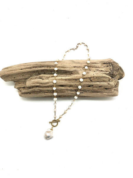 Necklace Freshwater Pearl(4mm)Gold Chain w/Baroque Pearl 18”