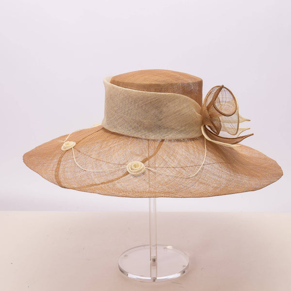 Two tone  Callalily Adorned Wide Soft Sinamay Hats | 117138: Yellow/Blue Ice