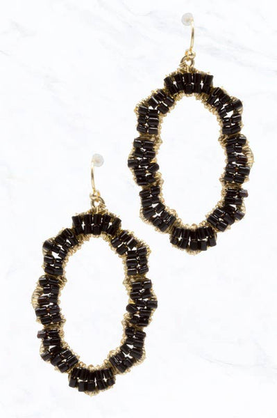 Crimson Beaded Hoop Earrings: Burgundy