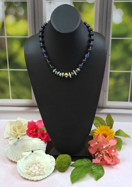 Blue Jasper and Lapis Lazuli Pendant Necklace. Set of Three