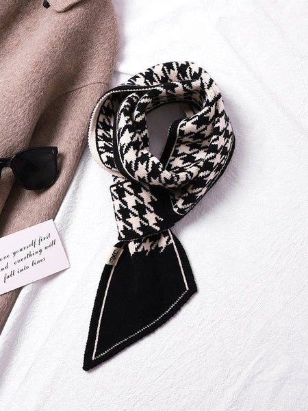 Houndstooth Split-Joint Scarf: BLACK WHITE / One_size