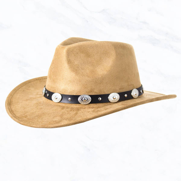 Suede Regular Cowboy Fedora Hat with Studded Belt: Ivory