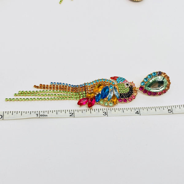 Parrot Rhinestone Tassel Earrings: Colourful