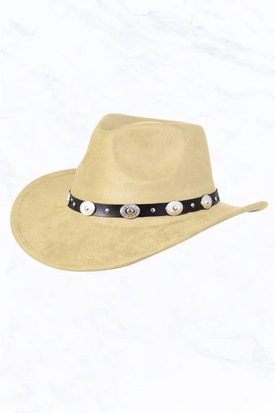 Suede Regular Cowboy Fedora Hat with Studded Belt: Ivory