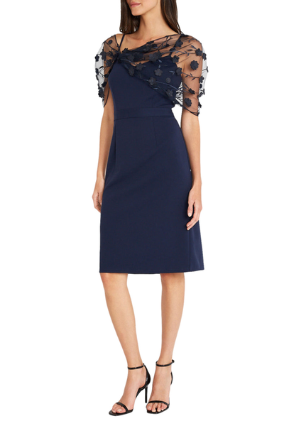 Navy Applique Sleeve Sheath Dress