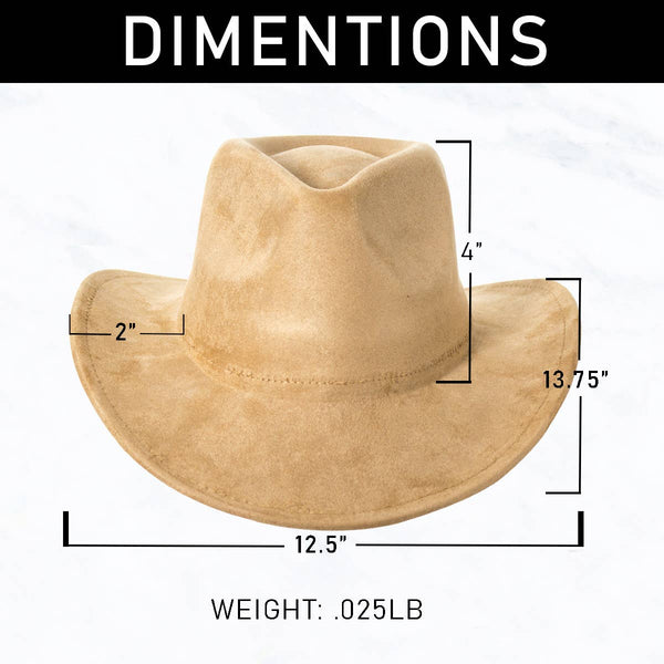 Suede Regular Cowboy Fedora Hat with Studded Belt: Ivory