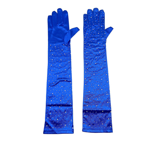 Solid Satin Rhinestone Over Elbow Length Gloves: Black