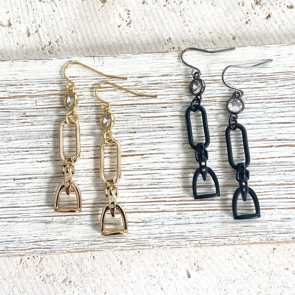 Horse bit stirrup earrings equestrian Derby style jewelry: Silver
