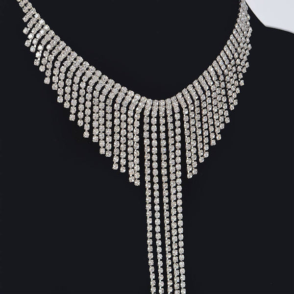 Fringed Rhinestone Choker Necklace: Gold